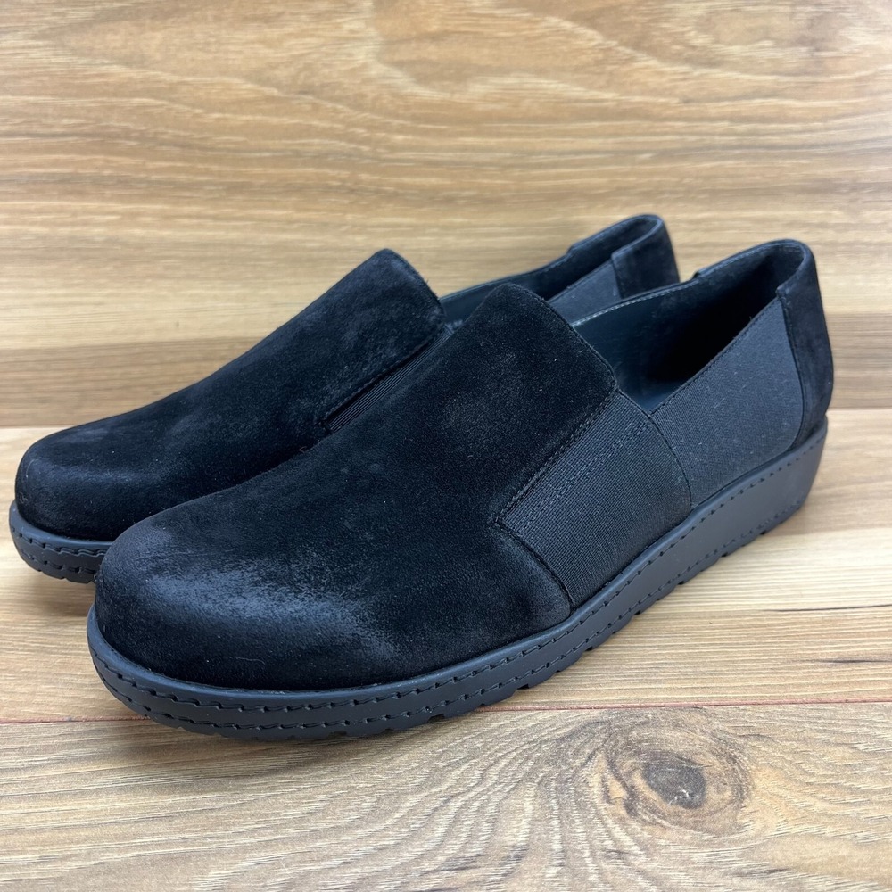 Stuart Weitzman Womens Size 7.5 Slip On Wedge Black Suede Shoes